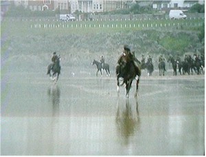 Exercising horses on Woolacombe beach