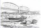 Drawing of a Boat at Saltash Waterfront, Brunel Bridge.